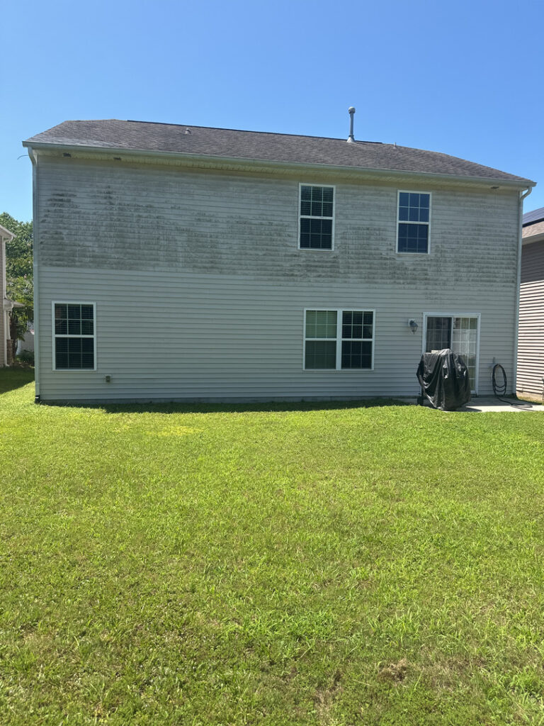 grimy house siding needing thorough cleaning visible stains and dirt on the exterior walls of the home